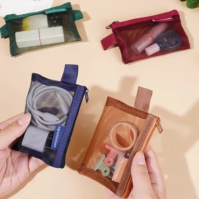 Quadratische Nylon-Mesh Münztüte als Organizer für Lippenstift, Schlüssel und Kopfhörer - Bild 1
