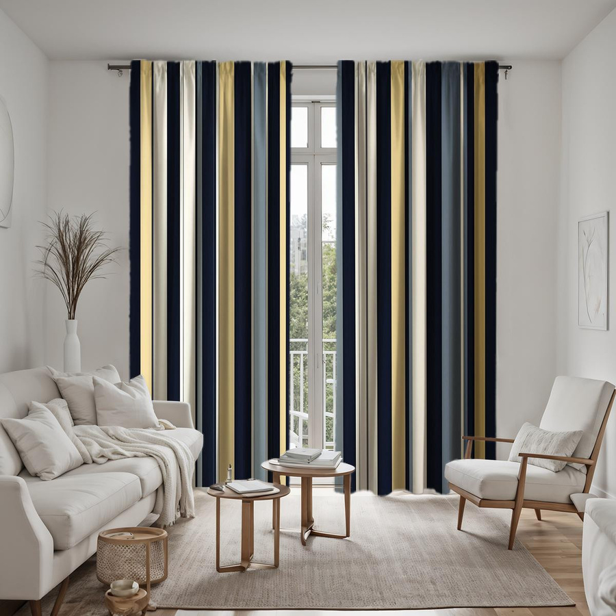 2 Stück Mediterrane gestreifte Vorhänge in Multicolour für Wohnzimmer und Schlafzimmer, halbtransparent, B: 132 cm, H: 160 cm - Bild 2
