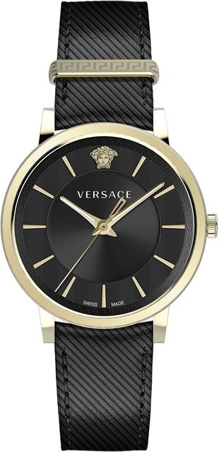 Versace Herrenuhr V-Circle, Quarz, Edelstahl, 44 mm, Leder, Schwarz, 5 ATM - Bild 1