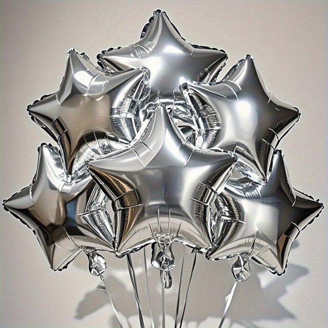 10er Set Silberne Pentagramm Aluminiumfolien-Ballons für Geburtstagsdekoration, Durchmesser: 45,72 cm - Bild 1