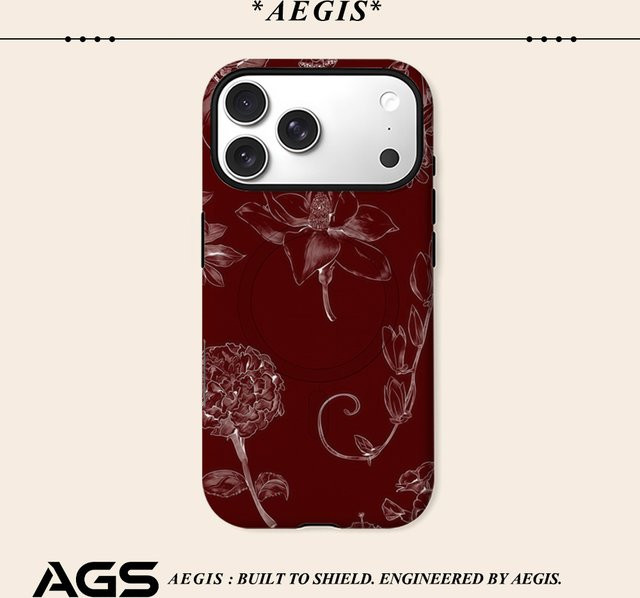 Potdemiel Handyhülle mit burgunderrotem Linienkunst-Blumenmuster für iPhone 17 16 15 14 13 Pro Max Plus, robuste magnetische Hülle - Bild 1