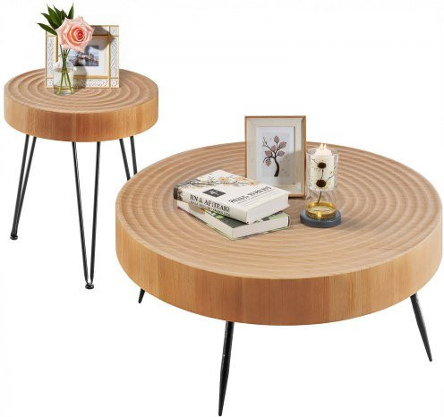 VEVOR Couchtisch-Set im Industrial-Design mit 2 runden Tischen in Braun und Metallbeinen für Wohnzimmer, Büro oder Apartment - Bild 1