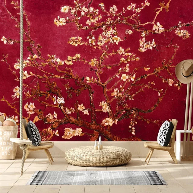 ShineHome Wandtapete Van Gogh Mandelblüten-Druck als selbstklebende Tapete für dein Wohnzimmer oder Schlafzimmer - Bild 1