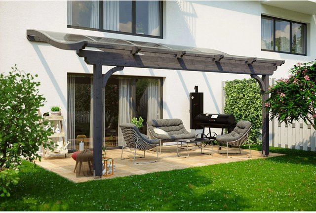 Skan Holz Terrassenüberdachung Verona aus Leimholz in Schiefergrau mit Polycarbonat-Dach, Breite: 541 cm, Tiefe: 339 cm - Bild 1