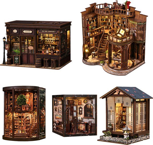 JIKEFUN DIY Holz Buch Nook Einsatz Kit 3D Holz Puzzle Handwerk Set als dekorative Buchstützen für dein Bücherregal - Bild 1