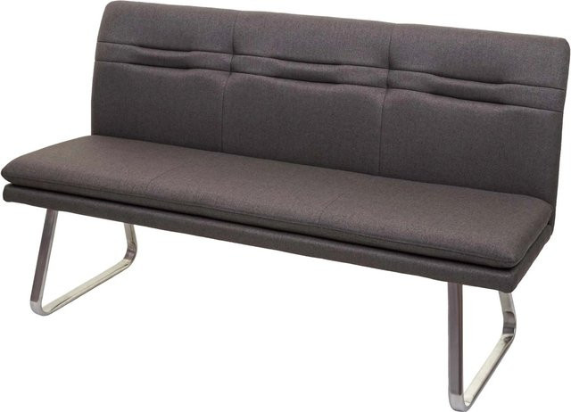 BERLINLODGE Sitzbank Modern mit Rückenlehne aus Stoff und Edelstahl Gebürstet, Farbe Grau-Braun, B: 160 cm, T: 90 cm, H: 59 cm, Sitzhöhe: 49 cm - Bild 1