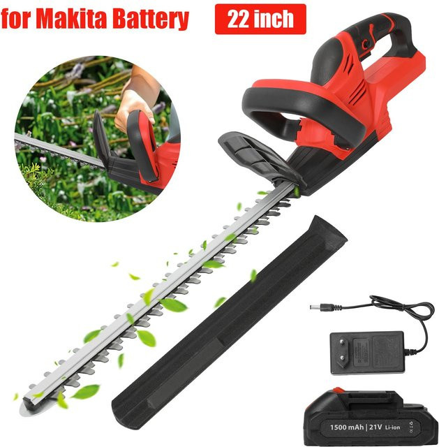 Betuyoo 21V Akku-Heckenschere mit 22 Zoll Doppelklingen-System und 7500mAh Akku inklusive Ladegerät, Rot - Bild 1