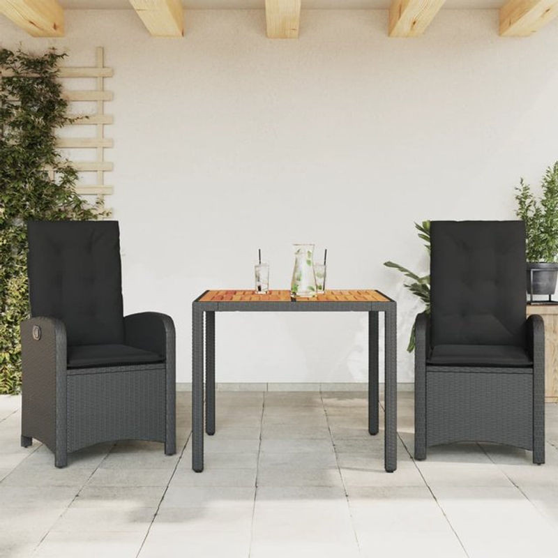 Vidaxl Gartenmöbel-Set aus Polyrattan mit Kissen, 3-teilig, Schwarz - Bild 1
