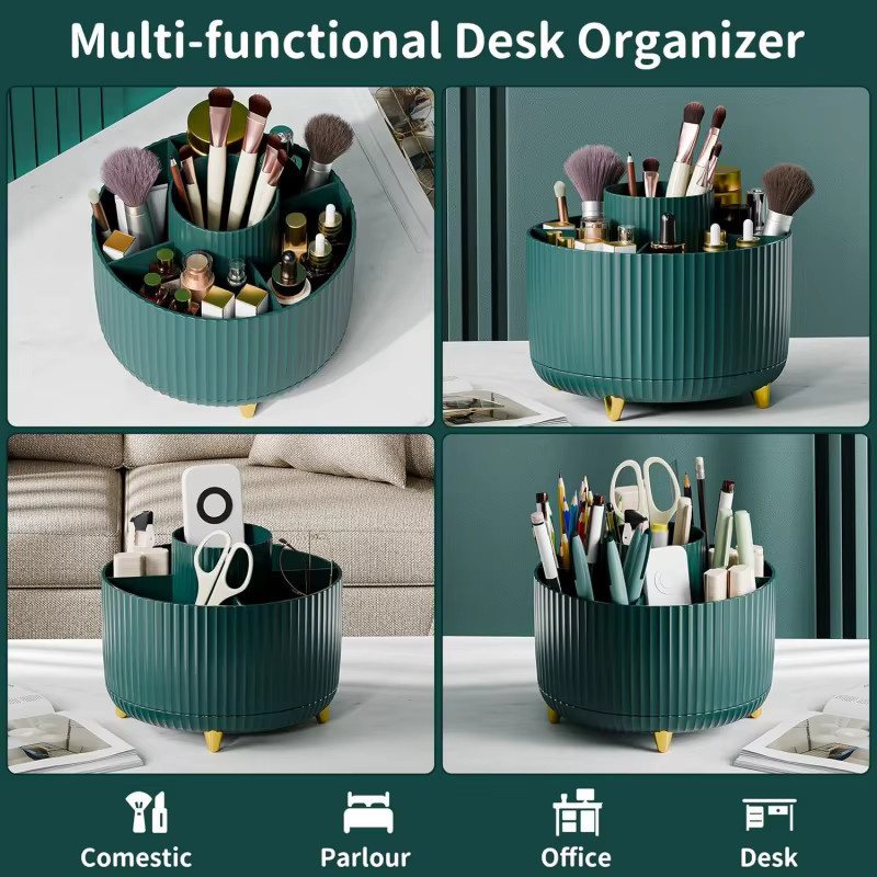 RUNTOIN Rotierender Make-up-Organizer mit 5 Fächern und Pinselhalter, Kosmetikvitrine und Schmuckbehälter aus Kunststoff in Pink oder Green - Bild 5