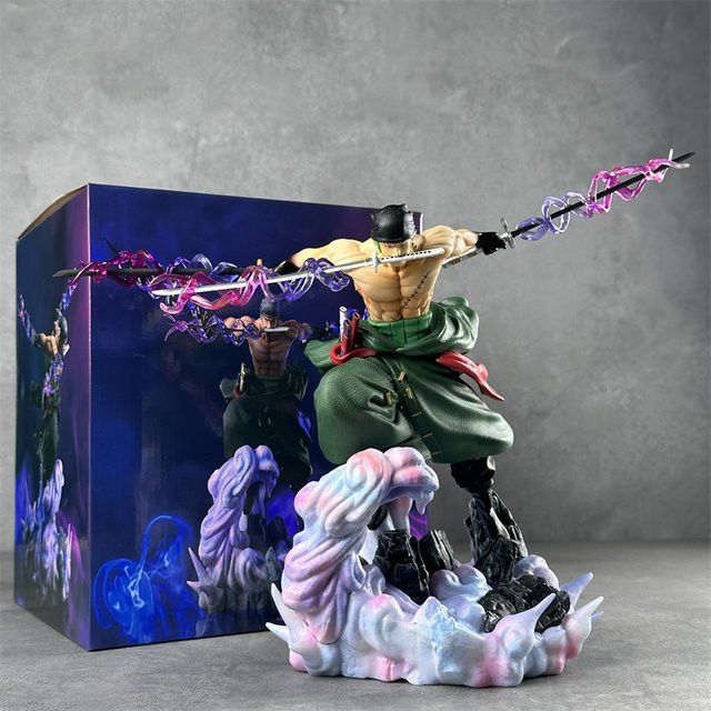 Bandai One Piece Roronoa Zoro Actionfigur im Drei-Schwert-Stil mit Doppelkopf-Statue, Multicolor Anime Modell für Sammler - Bild 1