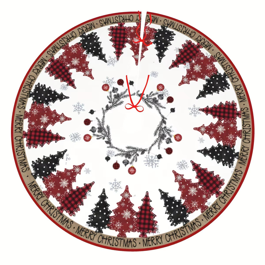 VIKAMA Weihnachtsbaumrock in Rot und Schwarz mit Karomuster und Schneeflocken-Design für deine festliche Dekoration - Bild 3