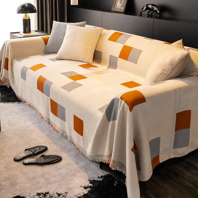 Super Six Sofa-Handtuch aus Chenille, rutschfeste Sofadecke mit geometrischem Design, B/B: 180 x 130 cm - Bild 1