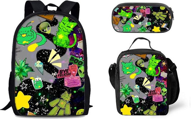 Regretevator Gnarpy Schultaschen-Set von Fancy Style Studio mit Rucksack, Brottasche und Federmäppchen in Mehrfarbig - Bild 1