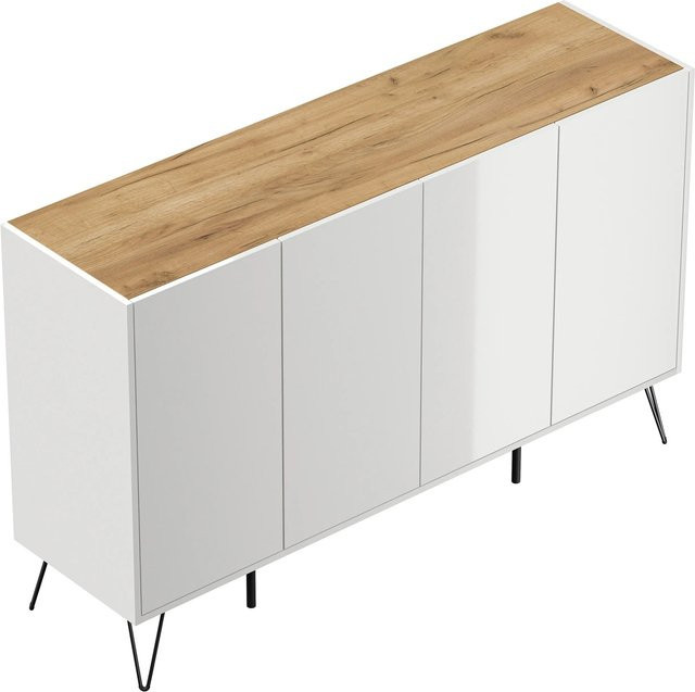Posseik Sideboard Industrial mit 4 Schubladen und 4 Türen in Weiß Eiche, Breite: 155 cm - Bild 1