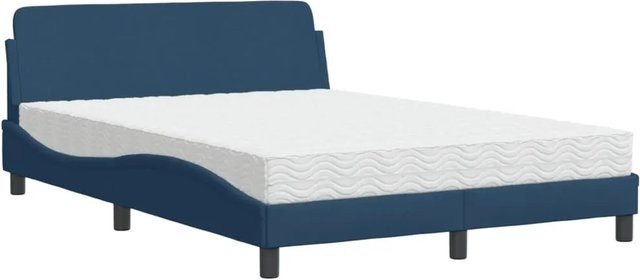 vidaXL Bett mit Matratze aus Stoff und Kiefernholz in Blau, B/T: 140 x 190 cm - Bild 1