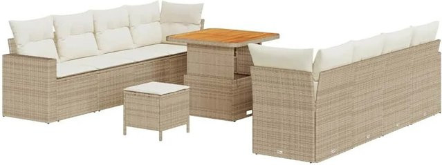 vidaXL Gartensofa-Set aus Poly-Rattan in Beige mit 12 Kissen, Eckelement, Ottoman und Couchtisch - Bild 1