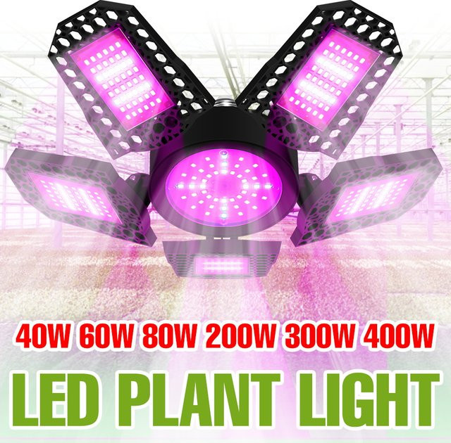 NJHIKG 400 W Full Spectrum LED Pflanzenlampe mit E27 Fassung, verstellbare Anbauleuchte für Gewächshaus und Zimmerpflanzen, Schwarz - Bild 1