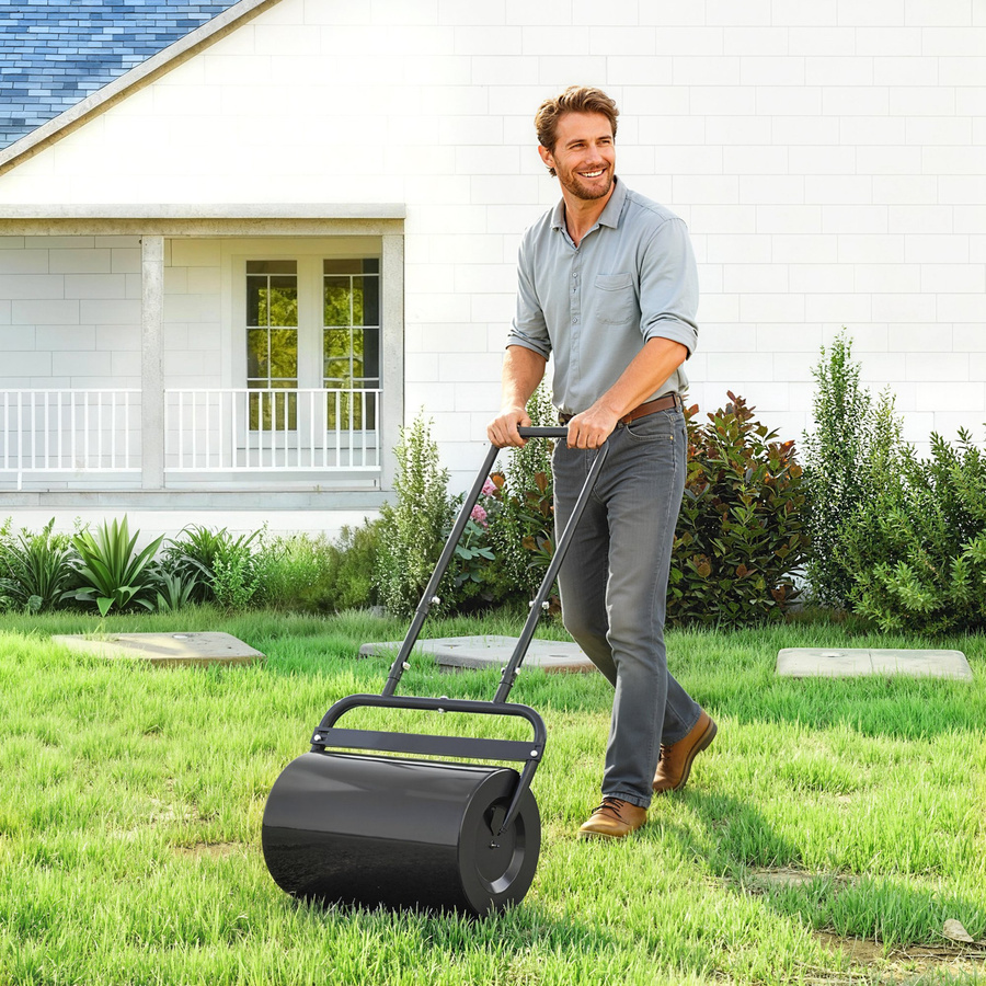 Outsunny Rasenwalze mit U-Griff in Schwarz aus Metall, Durchmesser: 32 cm, B/T/H: 57 x 32,5 x 107 cm, Fassungsvermögen: 38 l Wasser oder 62 kg Sand - Bild 2