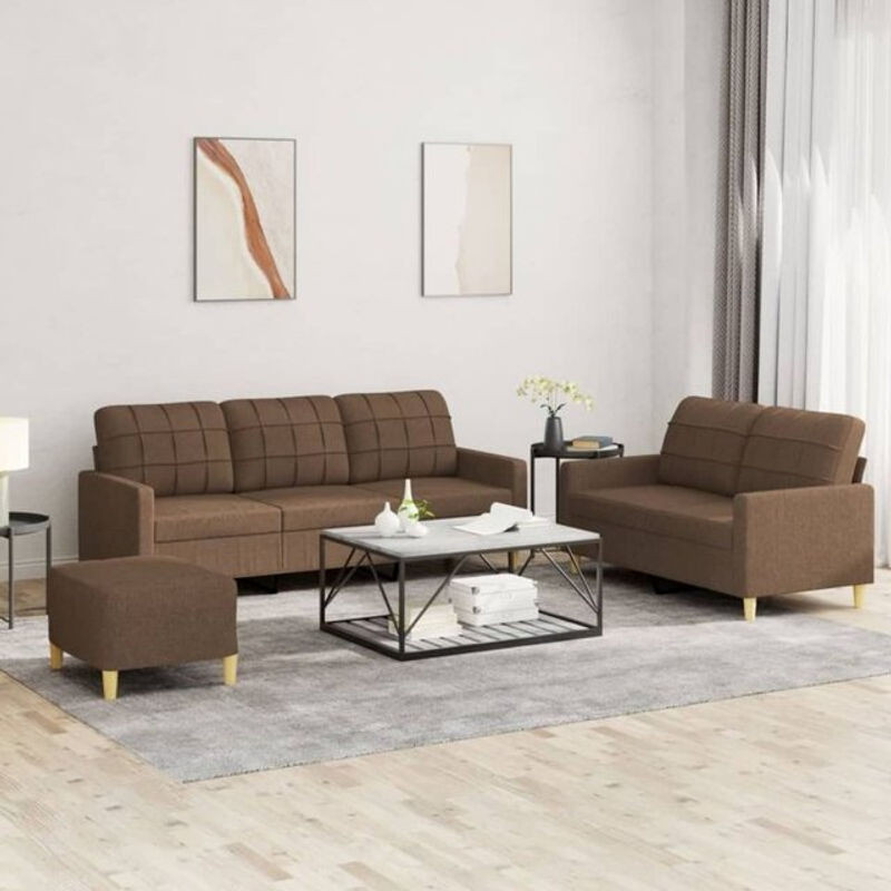 3-tlg. Ecksofa Garnitur vidaXL in Braun aus Stoff und Polyester mit Metallgestell - Bild 1