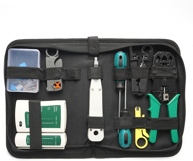Kkmoon 14-teiliges tragbares Ethernet-Netzwerk-Werkzeugset mit LAN-Kabel-Crimper-Zange in Schwarz - Bild 1