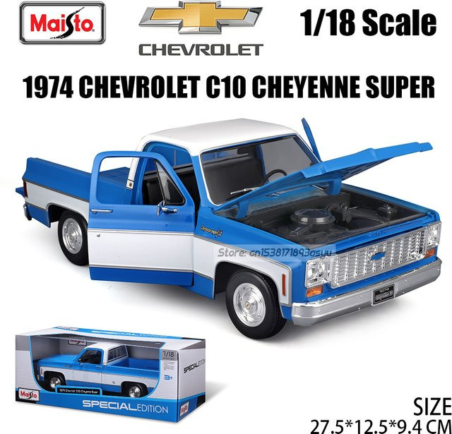 Maisto 1974 Chevrolet C10 Cheyenne Super Pickup, Modellauto, 1:18, Blau - Bild 1