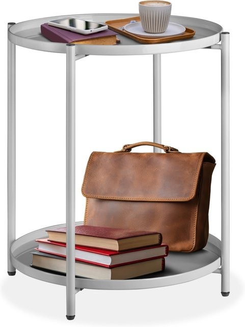 tectake Beistelltisch Oxford aus pulverbeschichtetem Stahl in Grau, B/T/H: 45,5 x 45,5 x 53 cm - Bild 1