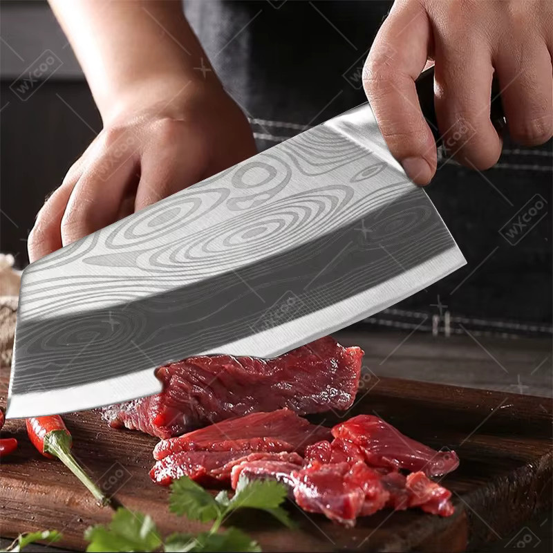 WXCOO Handgefertigtes Chinesisches Kochmesser aus Silber und Holz für Fleisch, Fisch und Gemüse - Bild 3