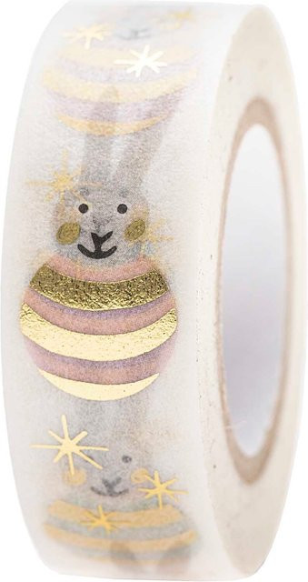 Rico Design Paper Poetry Tape Hello Baby Rasselhase in Rosa, Hellblau, Puder und Grau, Breite: 1,5 cm, Länge: 10 m - Bild 1