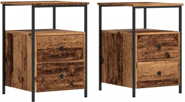 vidaXL Nachttische 2er Set in Altholz-Optik Braun, modern für dein Schlafzimmer, B/T/H: 35 x 35,5 x 50 cm - Bild 1