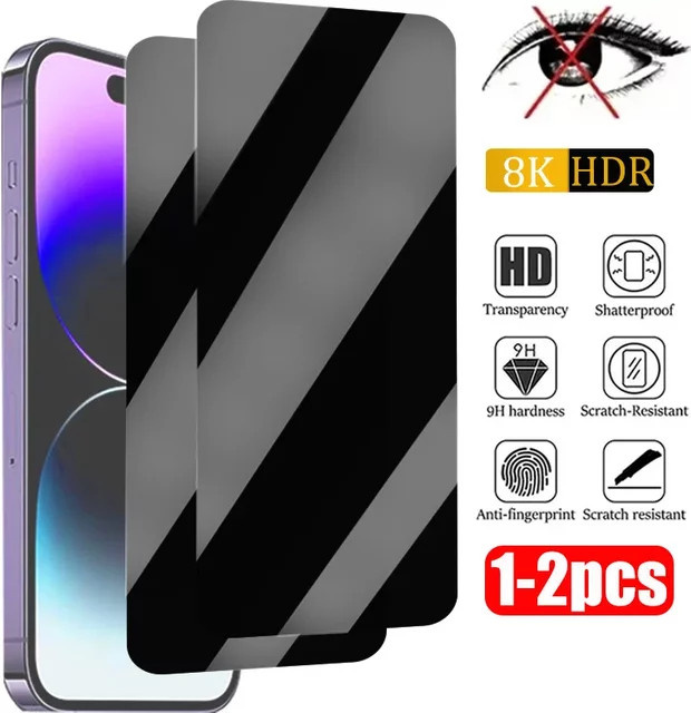 Sichtschutz-Displayschutzfolie aus Glas für Apple iPhone 15 14 13 12 11 16 Pro Max Mini 7 8 Plus SE 2020 2022 X XS XR Anti-Spionage-Glas - Bild 1
