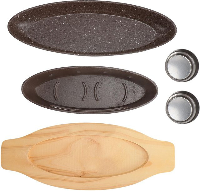 Aimo Bootsförmige Herd-Grillpfanne aus Aluminiumlegierung mit Antihaftbeschichtung und Spiritusbrenner in Grau - Bild 1