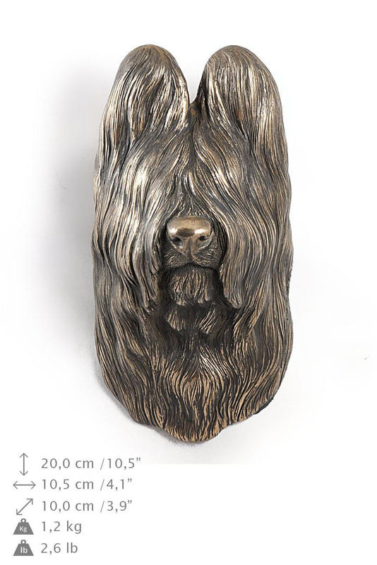 Art-Dog Briard Berger de Brie Hundestatue als hängende Büste in Braun aus Kunstharz und Metall - Bild 6
