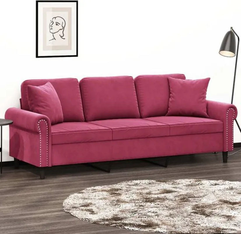 Vidaxl 3-Sitzer-Sofa aus Samt mit Zierkissen in Rot, Breite: 180 cm - Bild 1