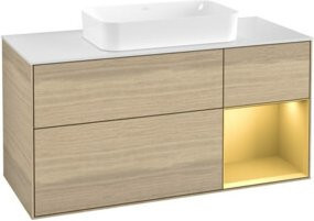 V&B Waschtischunterschrank Finion in Oak Veneer mit Regalelement in Gold matt, B: 120 cm, T: 60 cm - Bild 1