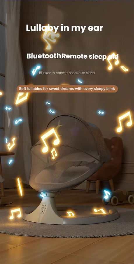 Elektrische Babywippe von Magic ZC in Beige mit Bluetooth, Musikwiedergabe, weißem Rauschen und Timer-Funktion - Bild 4