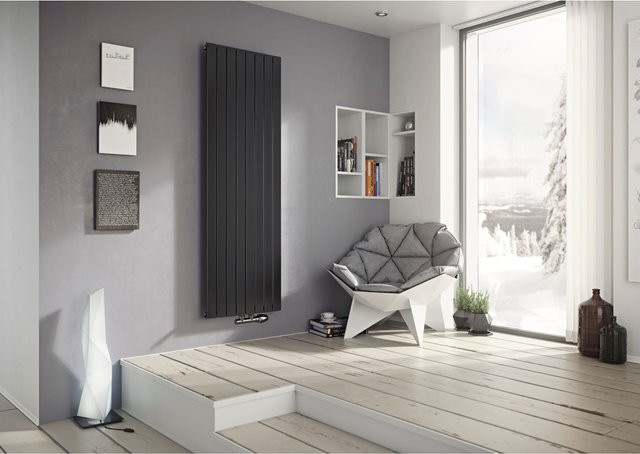 Ximax P1 Vertikaler Designheizkörper als Handtuchhalter in Anthrazit mit Mittelanschluss, B: 44,5 cm, H: 180 cm, T: 6,5 cm - Bild 1