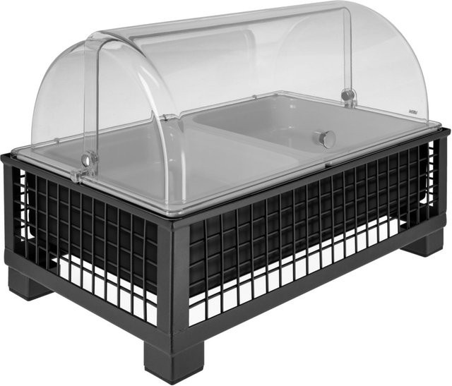 VEGA Buffetvitrine Portland hoch in Anthrazit, Transparent und Weiß mit 2x GN 1/2 und GN 1/1, B/T/H: 35,2 x 55,4 x 29,9 cm - Bild 1