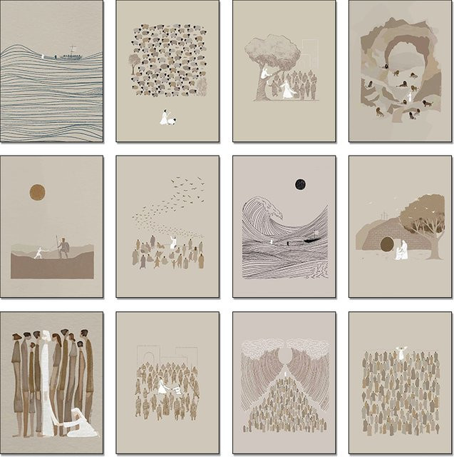 Potdemiel Boho Jesus Christliche Wandkunst Beige Leinwandgemälde mit Bibelsprüchen und Illustrationen für dein Wohnzimmer oder Schlafzimmer - Bild 1