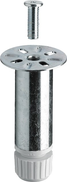 Hettich Sockelverstellfuß aus Stahl verchromt in Silber mit M10 Gewinde, Höhe: 100-110 mm, Durchmesser: 30 mm - Bild 1