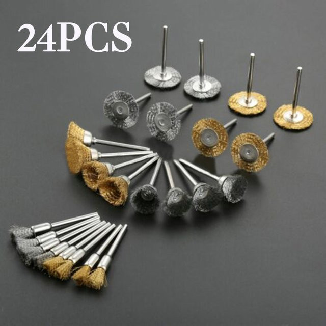 VIBRATITE 24er Set Drahtbürsten aus Messing und Stahl zum Polieren und Entfernen von Rost für Metall - Bild 1
