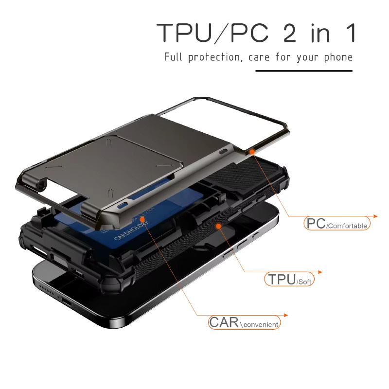 Stoßfeste Flip-Wallet Handyhülle mit Kartenfach für dein iPhone 16 15 14 13 12 11 Pro Max Mini in Schwarz oder Lila - Bild 4