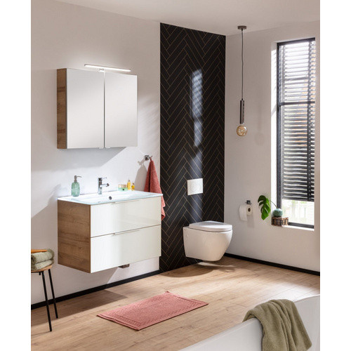 Fackelmann Badmöbel-Set B.Brillant Waschplatz mit Glaswaschtisch und Unterschrank in Ast-Eiche und Weiß, B/T/H: 80 x 54,2 x 48,9 cm - Bild 2