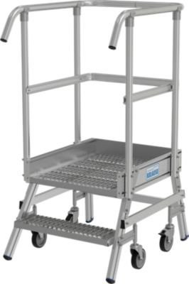 Krause Stabilo Podestleiter 2 Stufen fahrbar aus Aluminium in Silber, Plattform B: 60,0 cm, T: 72,0 cm, Stufenhöhe: 18,0 cm, Geländerhöhe: 100 cm - Bild 1