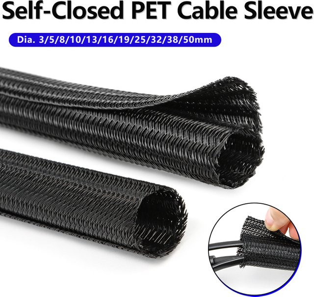 Schwarze PET-Kabelhülle expandierbar und selbstschließend, Durchmesser: 3 mm bis 50 mm - Bild 1