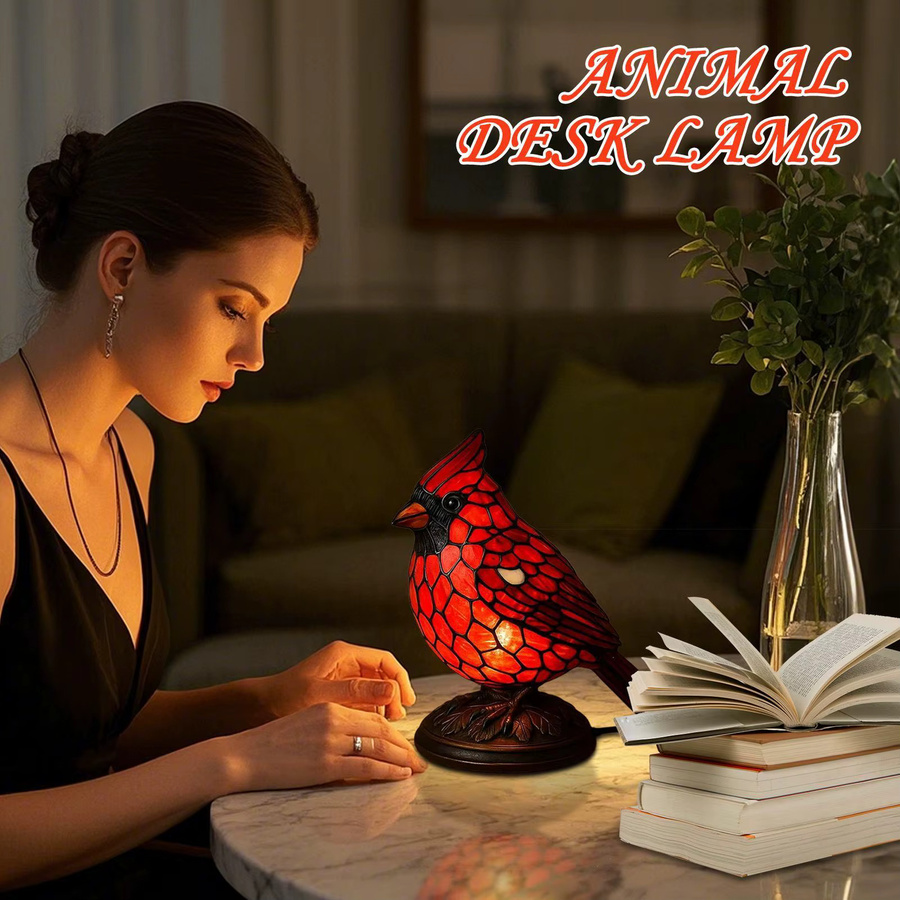 Realistische Vogel Nachttischlampe aus Harz in Rot und Braun für das Kinderzimmer - Bild 6
