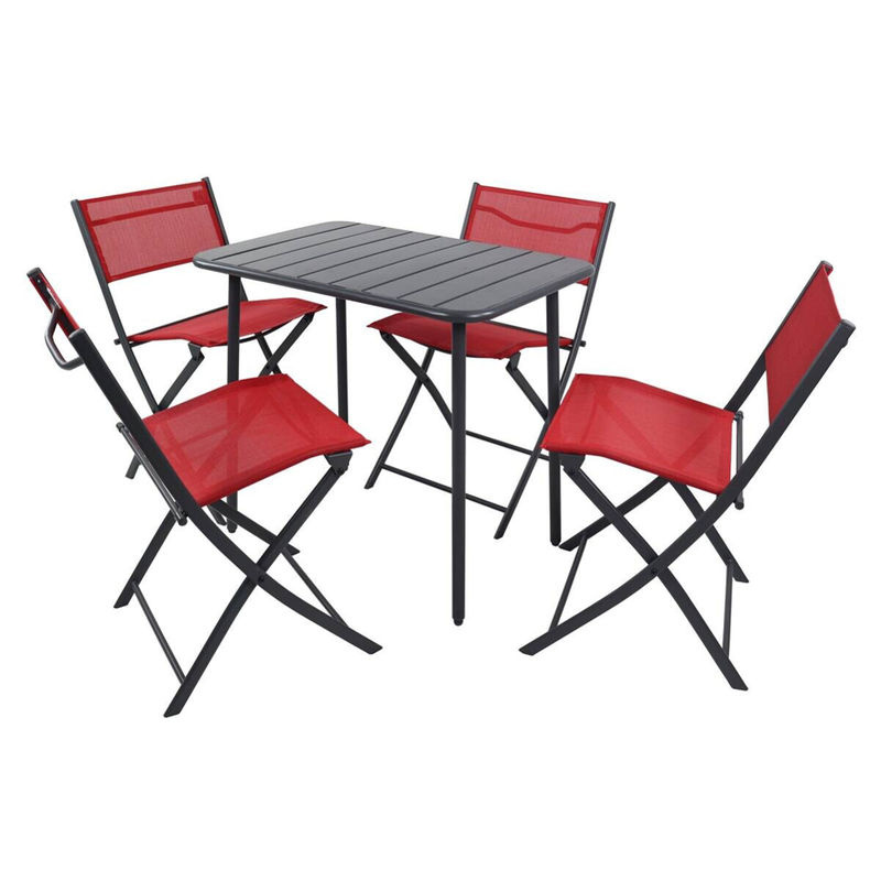 VCM 5-teiliges Balkonmöbel Set Sumila in Rot aus Metall und Textilene mit Gartentisch und 4 Klappstühlen, B/T/H: 80 x 55 x 72 cm - Bild 3