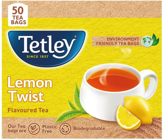 Tetley Lemon Twist Schwarzer Tee, Zitrone, Teebeutel, 50 Stück, 100g - Bild 1