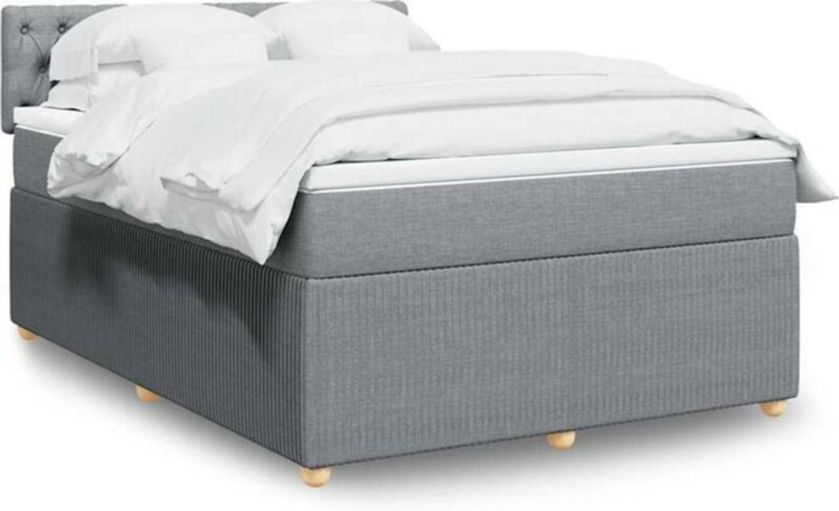 VIDAXL Boxspringbett mit Matratze in Grau und Weiß aus Stoff, B/T: 160 x 200 cm - Bild 1