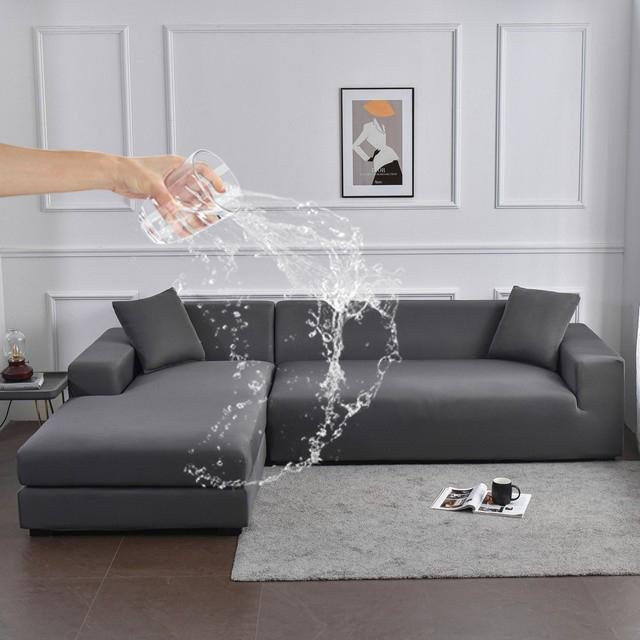 Wasserdichter und elastischer Sofabezug von airldianer für 3-Sitzer Eckcouch, dunkelgrau, Breite: 195-230 cm - Bild 1