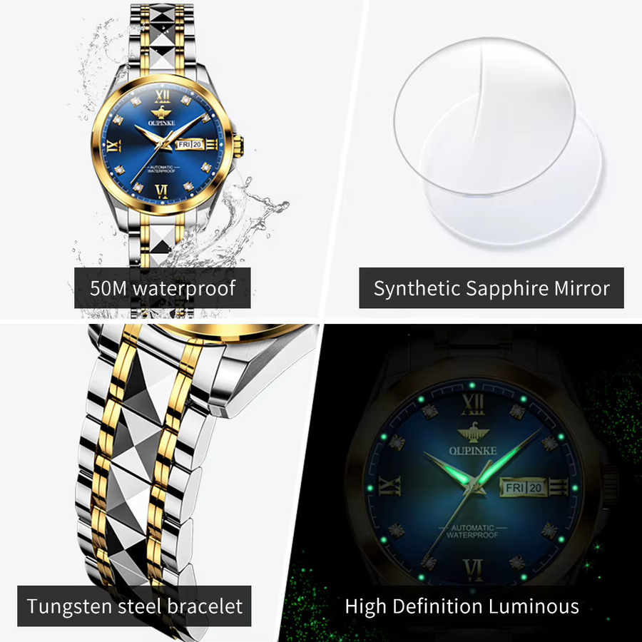 OUPINKE Armbanduhr Automatik, Edelstahl, Blau, Damen - Bild 4